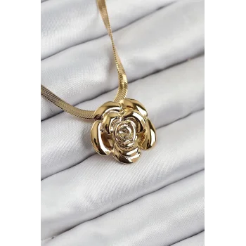 316L Çelik Gül Figürlü İtalyan Zincir Model Gold Renk Kadın Kolye