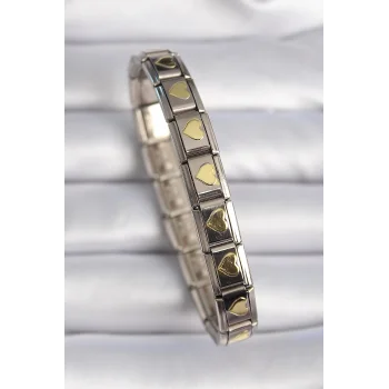 316L Çelik Gümüş Renk Gold Kalp İşleme Nomination Charm Bileklik