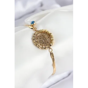 316L Çelik Nazar Boncuk Detaylı Hayat Ağacı Model İtalyan Zincir Gold Renk Kadın Bileklik