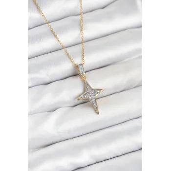 316L Çelik Zincir Gold Renk Kutup Yıldızı Model Zirkon Taşlı Kadın Kolye