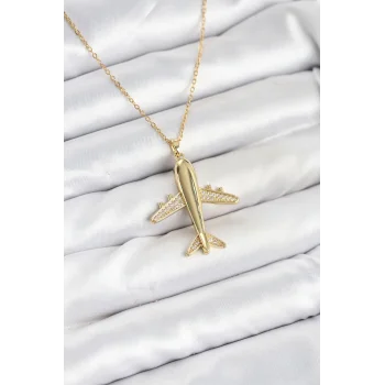 316L Çelik Zincir Gold Renk Uçak Model Kadın Kolye
