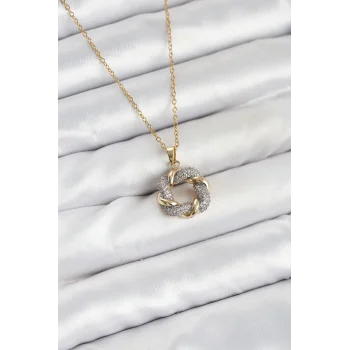 316L Çelik Zincir Gold Renk Zirkon Taşlı Sarmal Model Kadın Kolye