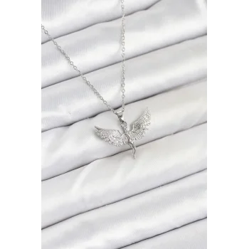 316L Çelik Zincir Gümüş Renk Melek Model Kadın Kolye