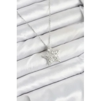 316L Çelik Zincir Gümüş Renk Yıldız Model Kadın Kolye