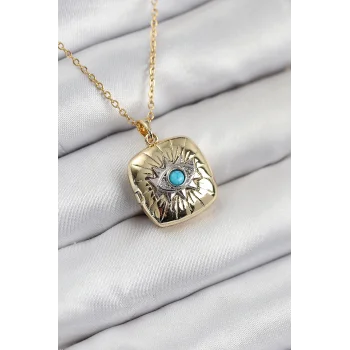 316L Çelik Zirkon Taşlı Açılabilr Kapaklı Göz Model Gold Renk Kadın Kolye