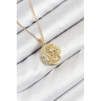 316L Çelik Zirkon Taşlı Ay Ve Güneş Model Gold Renk Kadın Kolye