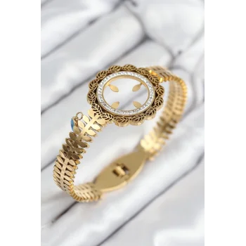 316L Çelik Zirkon Taşlı Çeyrek Takılabilir Gold Renk Kelepçe