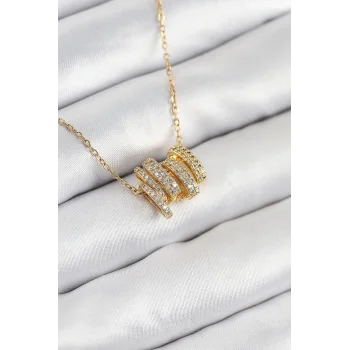 316L Çelik Zirkon Taşlı Sarmal Model Gold Renk Kadın Kolye