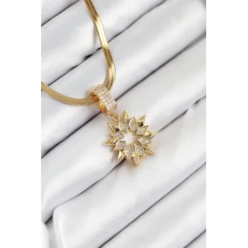316L Çelik Zirkon Taşlı Yıldız Model Gold Renk Kadın Kolye
