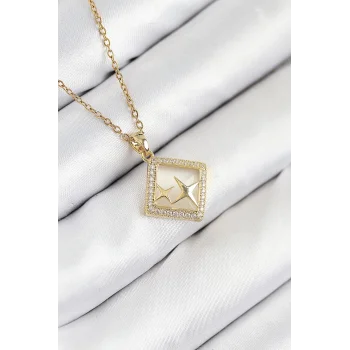 316L Çelik Zirkon Taşlı Yıldız Model Gold Renk Kadın Kolye
