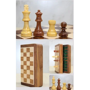 Özel Vernikli Mıknatıs Taşlı Ahşap Katlanabilir Kutulu Satranç Oyunu 17.5 Cm