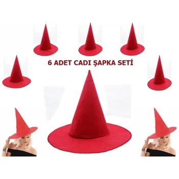 Kırmızı Keçe Cadı Şapkası Yetişkin-Çocuk Uyumlu