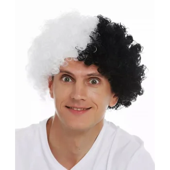 Siyah Beyaz Kıvırcık Afro Bonus Taraftar Peruğu