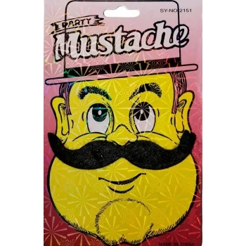 Siyah Gerçekçi Yapışkanlı Tüylü Kabadayı Bıyığı Model 1