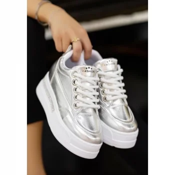 7erbilden Lulu Gümüş Rugan Bağcıklı Spor Ayakkabı