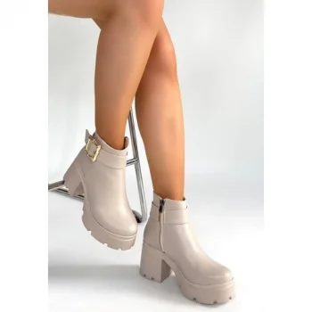 Hazego Pinma Bej Cilt Topuklu Bot