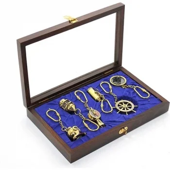 Ahşap Kutulu Pirinç 6lı Anahtarlık Seti 2668