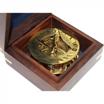 Ahşap Kutulu Pirinç Güneş Saati ve Pusula Modeli 2213