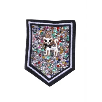 Aplike Ütü İle Yapışan Taşlı Kedi Arma 5 cm