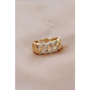 Colezium CLZ741 -  Gold Renk Metal Zincir Model Mini Zirkon Taşlı Ayarlanabilir Yüzük