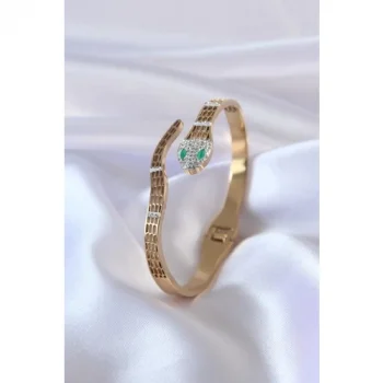 Colezium CLZ943  316L Çelik Gold Renk Yılan Model Zirkon Taş Detay Kadın Kelepçe