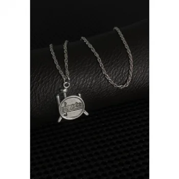 Karce Gümüş Renk Müzik Nota Işleme Erkek Kolye