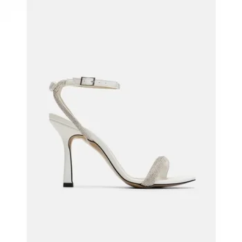 Ibera Tek Bantlı Parlak Taşlı Kadın Topuklu Ayakkabı - Ekru