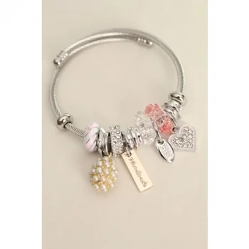 Colezium CLZ943  Inci Detaylı Taşlı Kalp Model Charm Bilezik