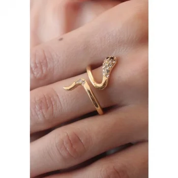 Colezium CLZ943  Gold Renk Yılan Model Zirkon Taş Detay Kadın Yüzük