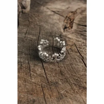 Karce Antik Gümüş Renk Taç Model Ayarlanabilir Erkek Yüzük