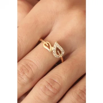 Colezium CLZ741 -  Zirkon Taşlı Gold Renk Yaprak Model Kadın Yüzük