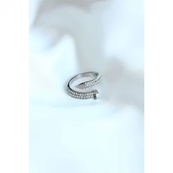 Colezium CLZ741 -  Çivi Model Gümüş Renk Zirkon Taşlı Yüzük