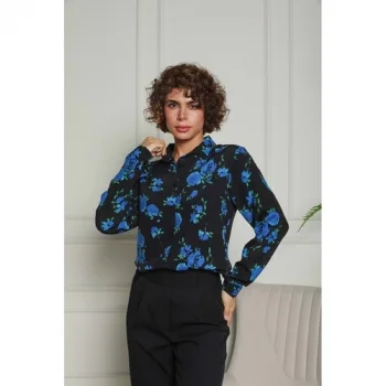 Mavi Çiçekli Dokuma Gömlek Siyah 1500049