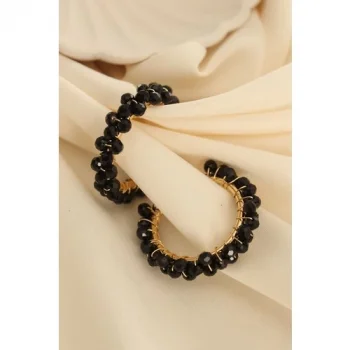 Karce CLZ943  Siyah Taşlı Halka Küpe