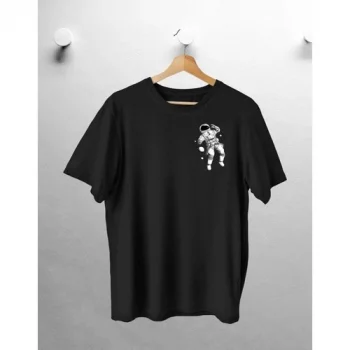 Plaza Group Astronot Baskılı Siyah Oversize Tshirt