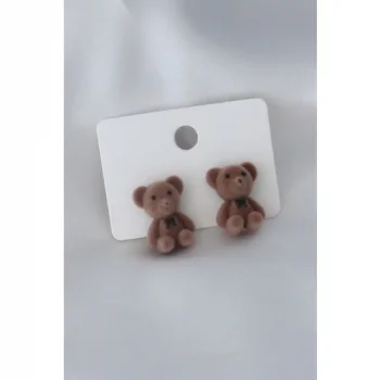 Karce CLZ943  Koyu Kahverengi Renk Ayıcık Figür Kadın Küpe