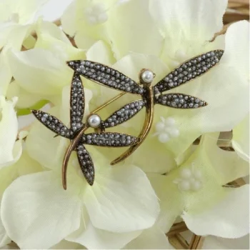 Rennway Inci Süslemeli Çift Yusufçuk Bronz Broş