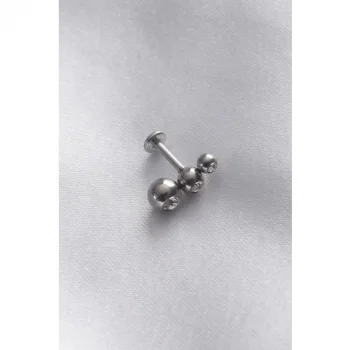 Colezium CLZ741 -  316L Cerrahi Çelik Gümüş Renk 3'lü Taş Tragus Piercing