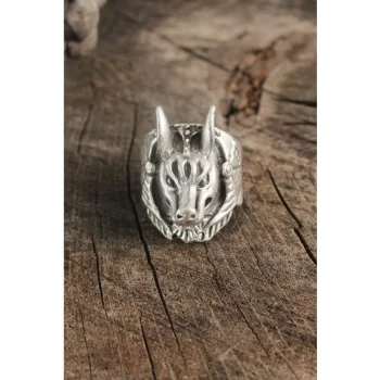 Karce Antik Gümüş Renk Anubis Model Ayarlanabilir Erkek Yüzük