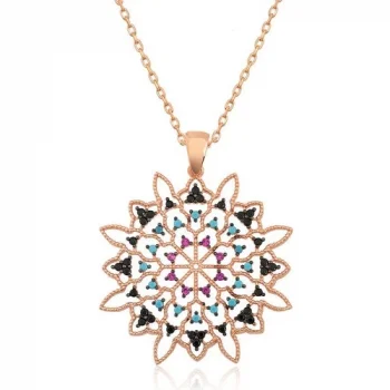 Gumush Gümüş Geometrik Desenli Madalyon Kolye