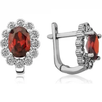 Gumush Gümüş Kırmızı Çiçek Desenli J Bayan Küpe