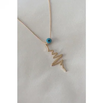 Colezium CLZ943  Gold Renk Kalp Ritmi Nazar Boncuk Detay Kadın Kolye