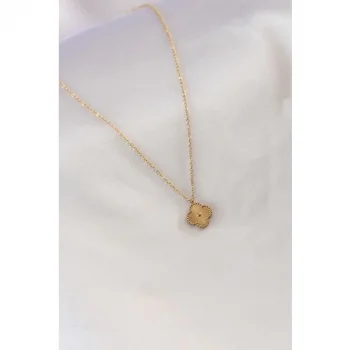 Colezium CLZ741 -  Çelik Gold Renk Yonca Figür Kadın Kolye