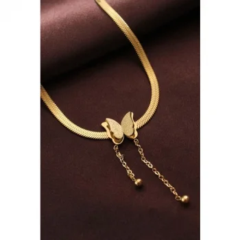 Karce CLZ943  Çelik Altın Renk Kelebek Italyan Zincir Kolye