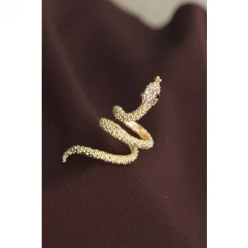 Karce CLZ943  Ayarlanabilir Gold Renk Zirkon Taşlı Yılan Yüzük