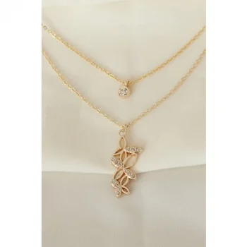 Colezium CLZ741 -  Kelebek Model Gold Metal Zincirli Zirkon Taşlı Kolye