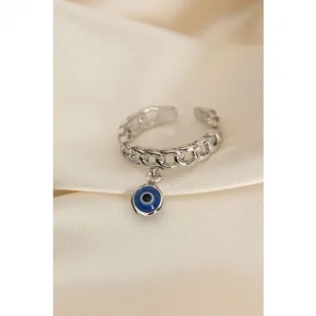 Colezium CLZ943  Ayarlanabilir Gümüş Renk Nazar Boncuk Figürlü Yüzük