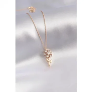 Colezium CLZ943  Gold Renk Çiçek Model Zirkon Taşlı Kadın Kolye