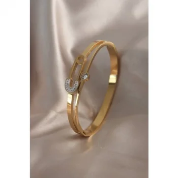 Colezium CLZ943  316L Çelik Gold Renk Çengel Iğne Model Zirkon Taşlı Kadın Kelepçe