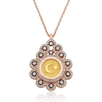 Gumush Gümüş Damla Çerçeveli Ay Yıldız Bayan Kolye